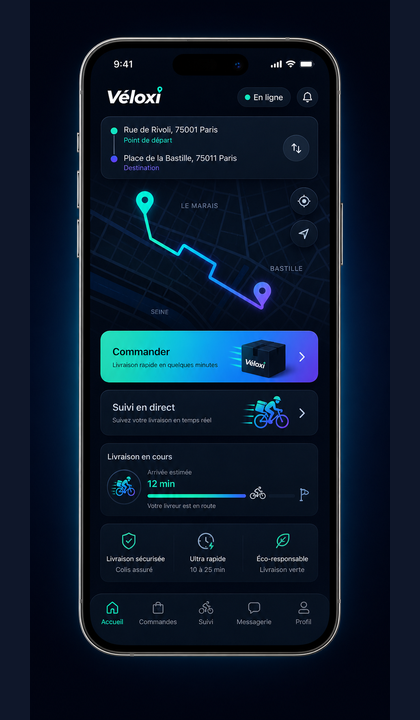 Mockup de l’application mobile Véloxi